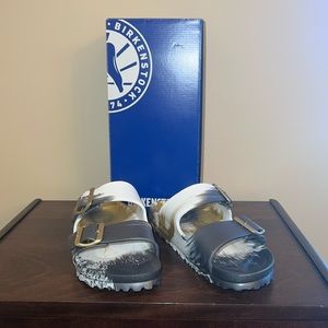 Birkenstock EVA Arizona Sandals Womens 38/7-7.5 Gold Gray White NEW in Box